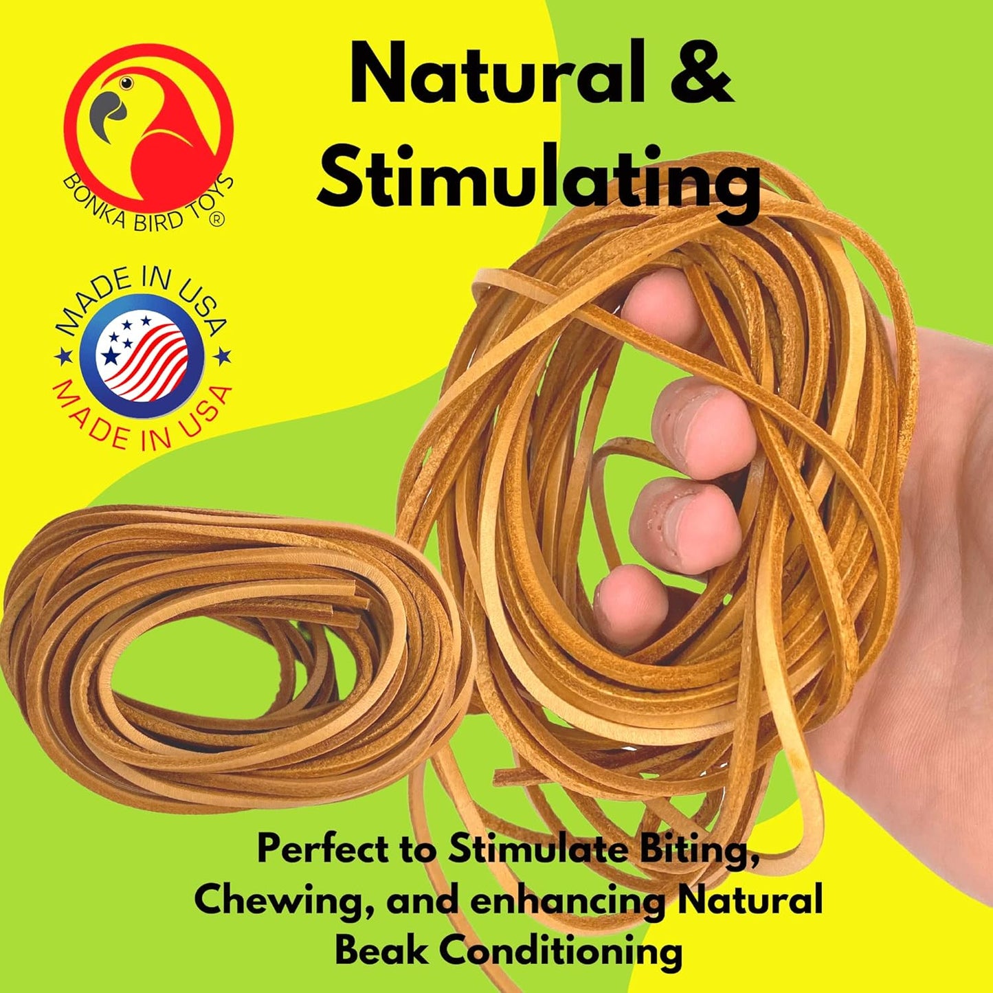 Natural Leather Bird Toy Strips – 6 Pack 48” DIY Toy Making & Cage Enrichment Material for Parrots & Companion Birds