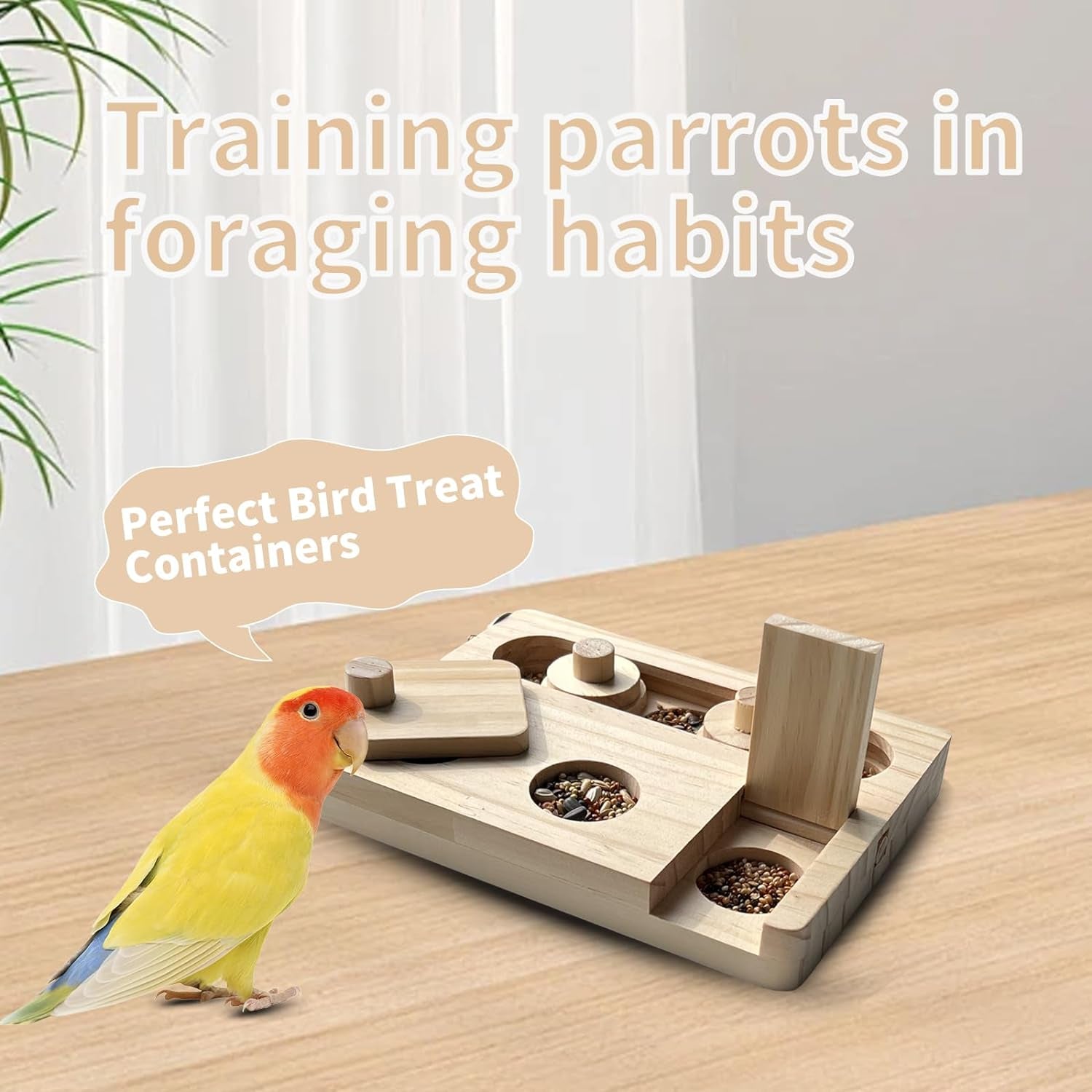 Wooden Bird Foraging Puzzle Toy - Perfect fo  Parakeet, Cockatiel, Sun Conures - Interactive Mental Enrichment Toy