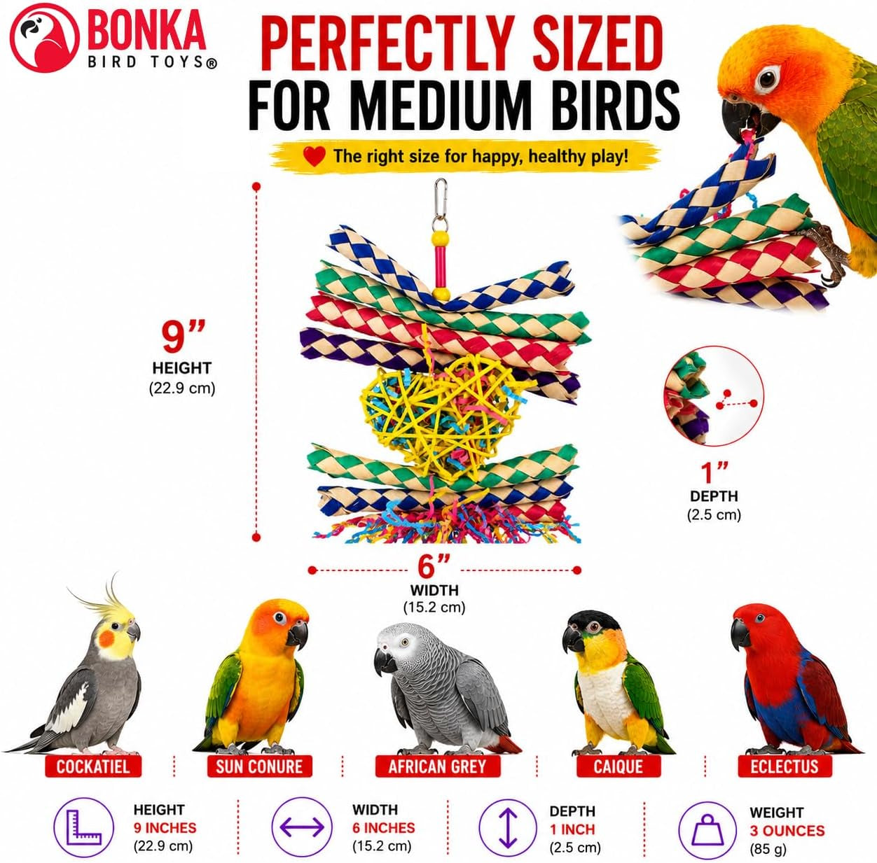 Heart Shaped, Interactive Foraging Bird Toy – Multi-Texture Shredding & Enrichment Toy for Parrots