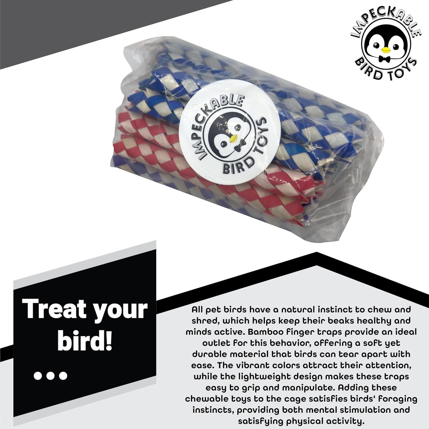 Bamboo Finger Trap Bird Toys (24 Pack) – Safe Chew & Foraging Foot Toys for Parrots, Budgies, Conures & DIY Bird Toy Parts